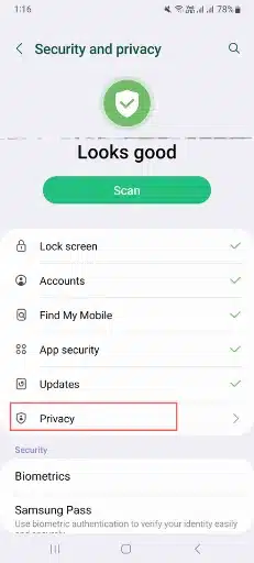 Privacy settings in android device