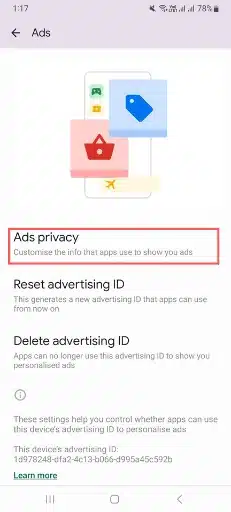 ads privacy settings