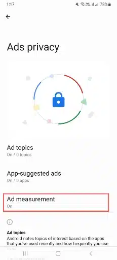 Ad Measurement settings in android phone